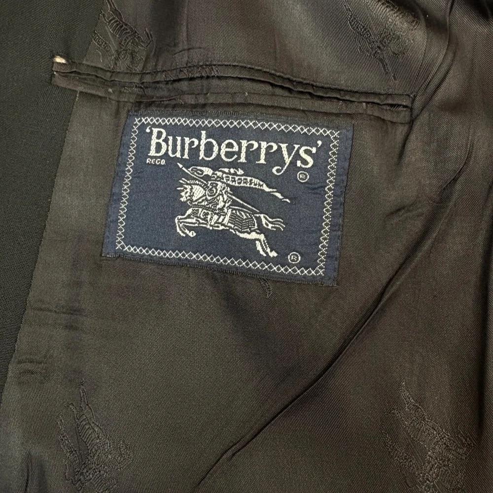 Vintage Burberrys Super 100s Wool‎ Black Blazer Gold Crest Buttons Men's XL
